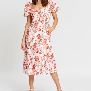 Banana Republic White Midi Dress with Red Floral Print